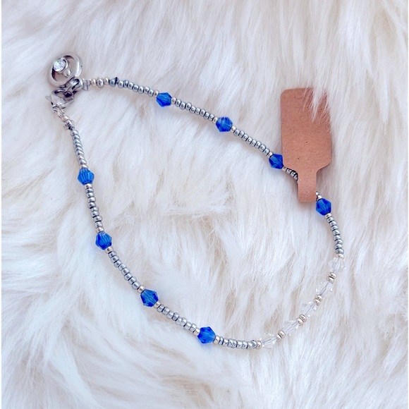 Stunning Dainty Clear Crystals Silver Micro-Beading Bracelet & CZ Silver Charm - Picture 4 of 14